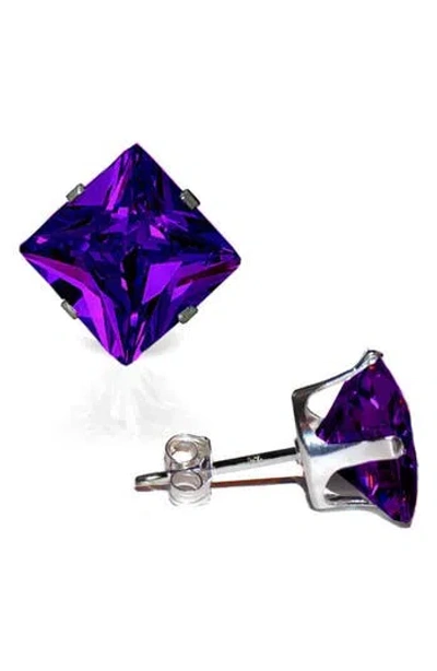 A & M A&m Square Cubic Zirconia Birthstone Stud Earrings In Purple