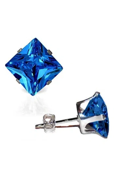 A & M A&m Square Cubic Zirconia Birthstone Stud Earrings In Blue