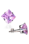A & M A&m Square Cubic Zirconia Birthstone Stud Earrings In Pink