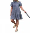 A & She Floral Cotton Poplin Bubble Short Sleeve Dress In Navy In Blue