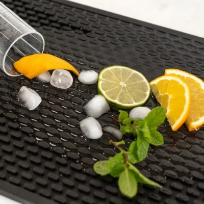 A Bar Above Black Silicone Bar Mat, 12x18"