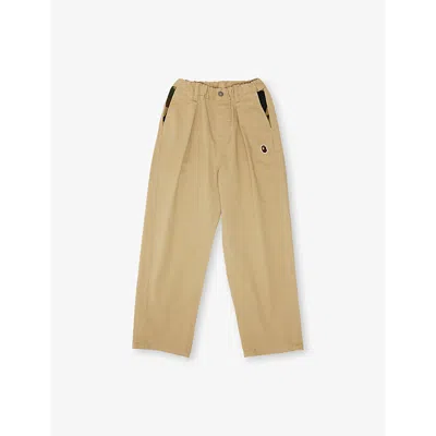 A Bathing Ape Kids' 1st Camo Chino Logo-patch Cotton Trousers 5 In Beige