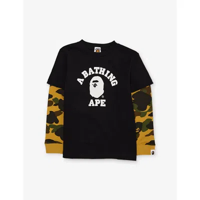 A Bathing Ape Kids' 1st Camo College Layered Cotton Top 2-9 Years Black