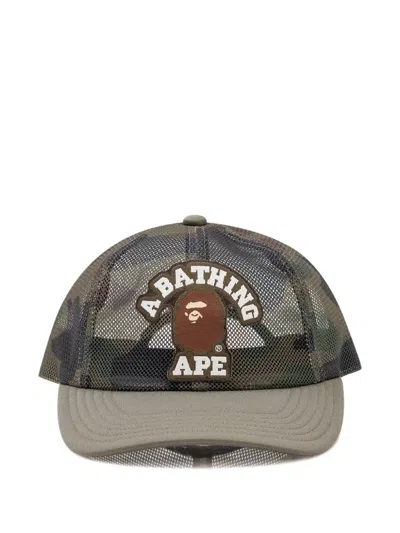 A Bathing Ape 1st Camo College Patched Mesh Trucker Cap In Green