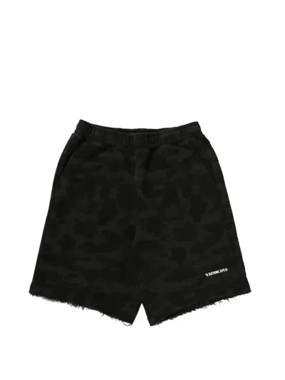 A Bathing Ape 1st Camo Heavy Washed Relaxed-fit Raw-edge Cotton Shorts In Black