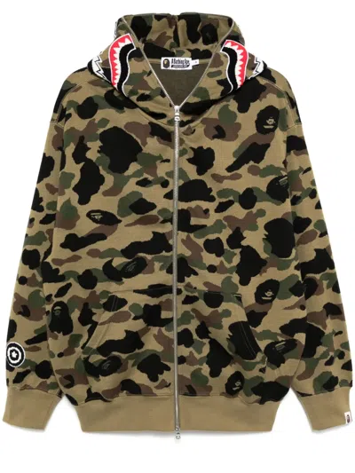 A Bathing Ape 1st Camo-jacquard Shark Hoodie In Brown