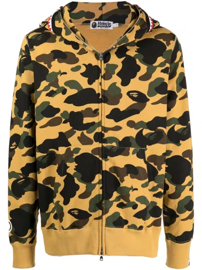A Bathing Ape 1st Camo Shark Zip-up Hoodie In Yellow