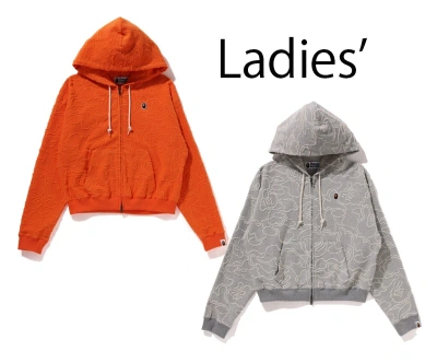 Pre-owned A Bathing Ape A Bathnig Ape Ladies' Neon Camo Jacquard Zip Hoodie Gray / Orange 1k30215011