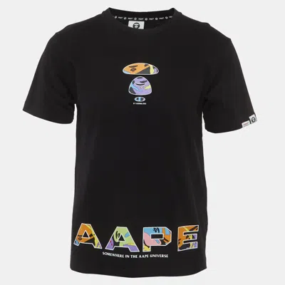 Pre-owned A Bathing Ape Aape  Black Graphic Logo Print Jersey Small Aape Head T-shirt M
