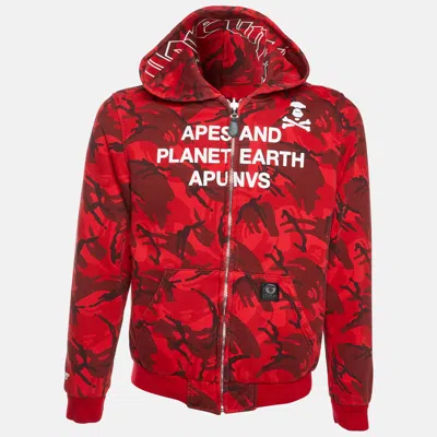 Pre-owned A Bathing Ape Aape By  Red Camouflage Graphic Print Jersey Reversible Jacket M