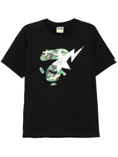 A Bathing Ape Abc Camo Ape-face Sta T-shirt In Black