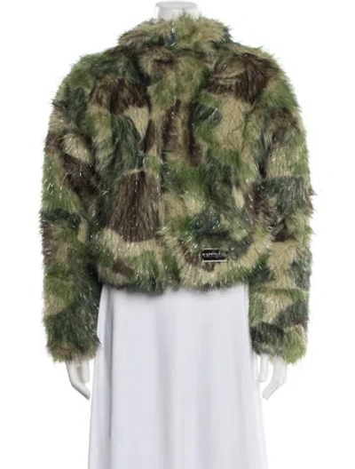 Pre-owned A Bathing Ape Abc Camo Camouflage Print Faux Fur Jacket In Green