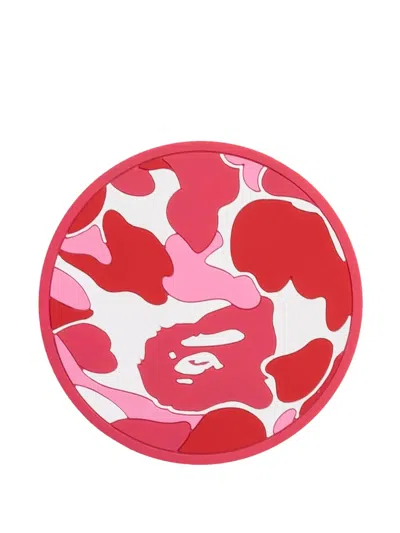 A Bathing Ape Abc Camo Rubber Coaster In Red