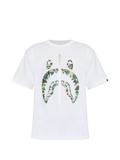 A Bathing Ape Abc Camo Shark Camouflage-print Cotton T-shirt In White