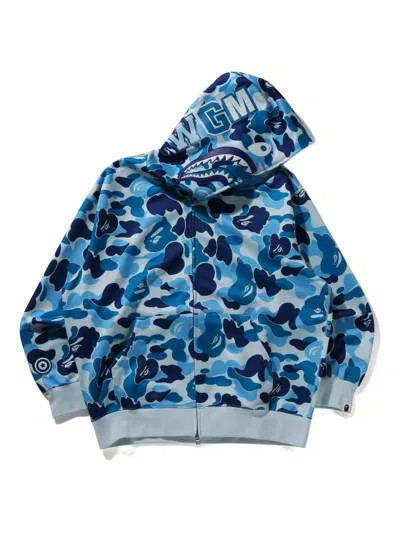 A Bathing Ape Abc Camo Shark-head Zip-up Hoodie In Blue