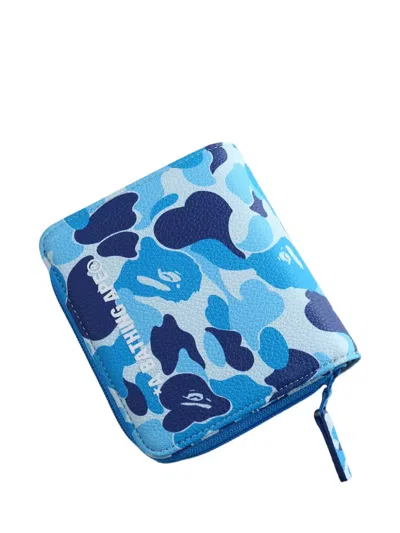 A Bathing Ape Abc Camo Zip-around Wallet In Blue