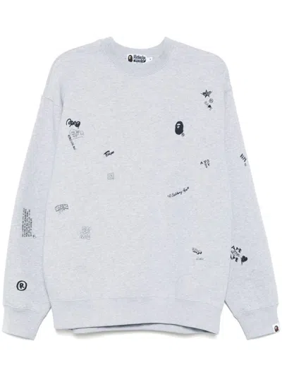 A Bathing Ape All-over Logo Print Sweater In 灰色