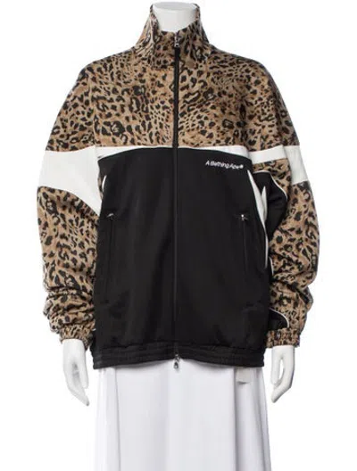 Pre-owned A Bathing Ape Animal Print Mock Neck Sweatshirt In Black