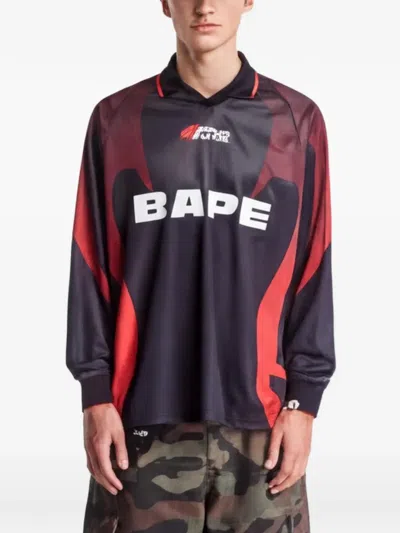 A Bathing Ape Ape Flame Monogram-jacquard Football Jersey In Multi