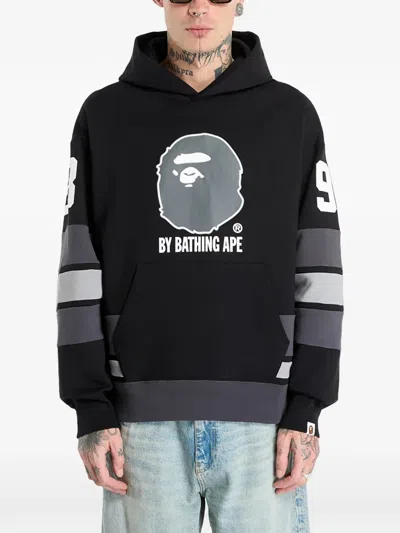 A Bathing Ape Ape Graphic Striped Hoodie In Black
