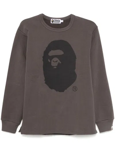 A Bathing Ape Ape Head Brushed-cotton Sweatshirt In Grey