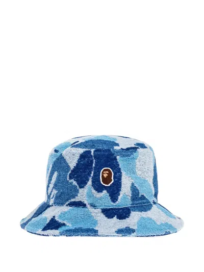A Bathing Ape Ape Head Camouflage Bucket Hat In Blue