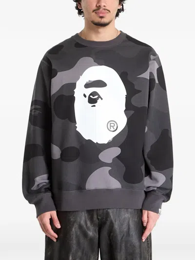A Bathing Ape Ape Head Camouflage Sweatshirt In Gray