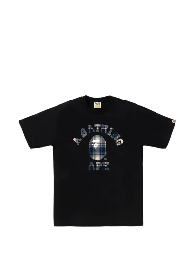 A Bathing Ape Ape Head Check-print T-shirt In Black
