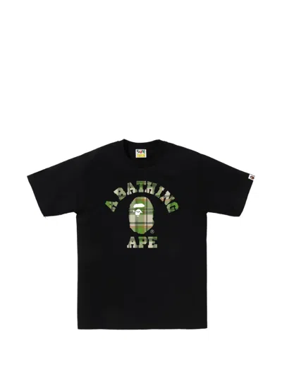 A Bathing Ape Ape Head Check-print T-shirt In Black