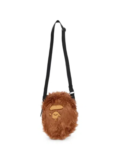 A Bathing Ape Ape Head Faux-fur Messenger Bag In Brown