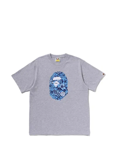 A Bathing Ape Ape Head Floral-print T-shirt In Gray