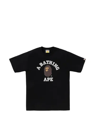 A Bathing Ape Ape Head Glitter T-shirt In Black