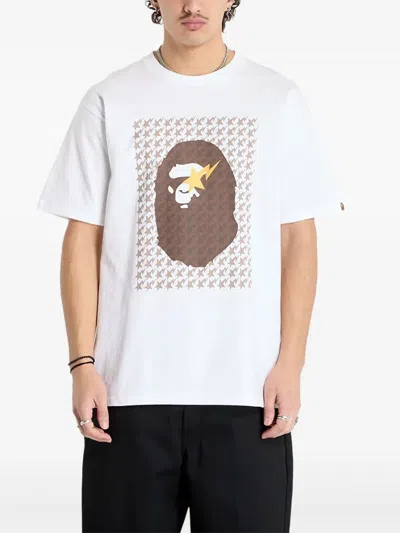 A Bathing Ape Ape-head Houndstooth T-shirt In White