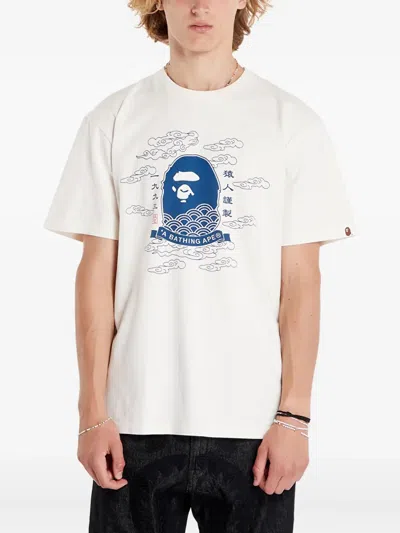 A Bathing Ape Ape Head Japan Print T-shirt In White