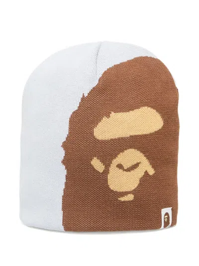A Bathing Ape Ape Head Knit Beanie In Gray