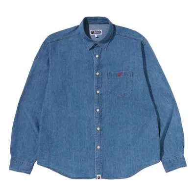 A Bathing Ape Ape Head Relaxed Fit Denim Shirts 'blue' In Brown