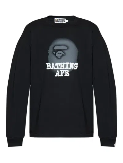 A Bathing Ape Ape Head Spray-paint Long-sleeve T-shirt In Black