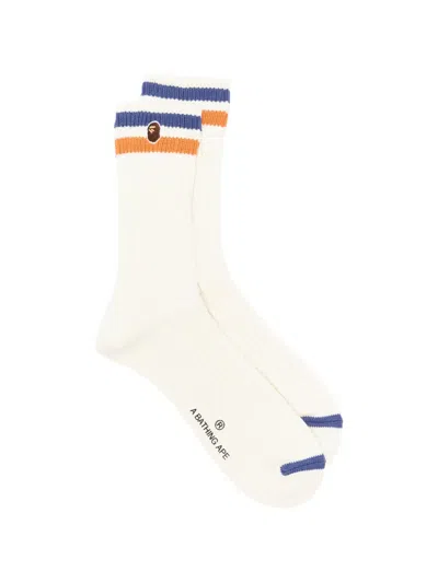 A Bathing Ape Ape Head Striped Socks In Brown
