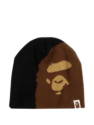 A Bathing Ape Ape Head-detail Beanie Hat In Brown