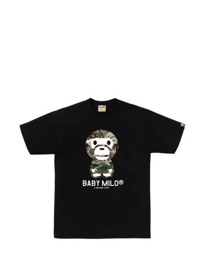 A Bathing Ape Baby Milo Camo-print T-shirt In Black