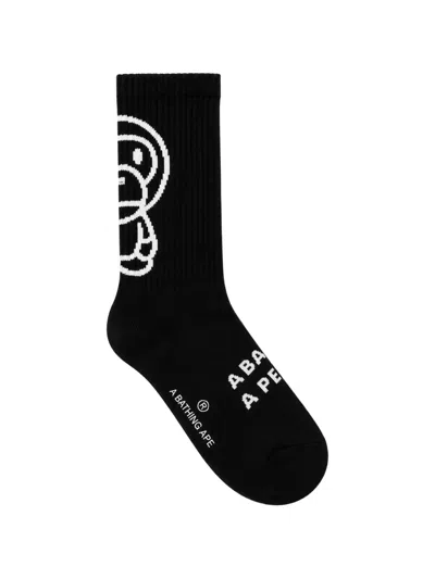A Bathing Ape Baby Milo Intarsia-knit Socks In Black