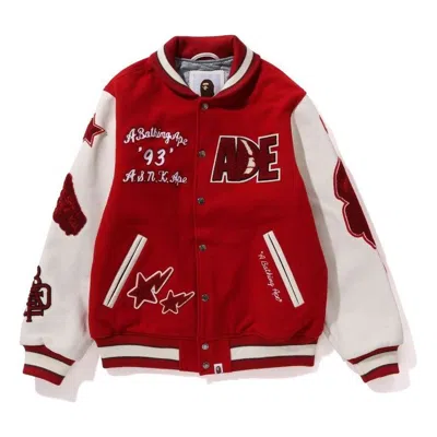 A Bathing Ape Bape Multi Motif Varsity Jacket 'red'