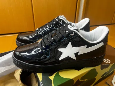 Pre-owned A Bathing Ape Bape Sta 2024 Patent Leather All Black Bathing Ape Us9.5 27.5cm Fast Ship Hand