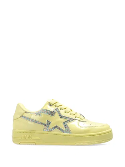 A Bathing Ape Bape Sta Crystal-embellished Leather Sneakers In Gold