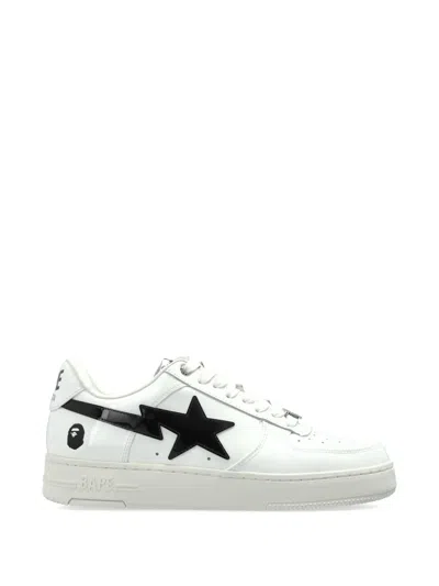 A Bathing Ape Bape Sta Leather Sneakers In White