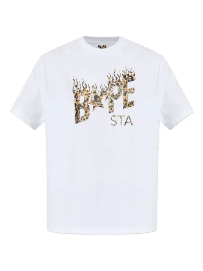 A Bathing Ape Bape Sta Leopard-print T-shirt In White