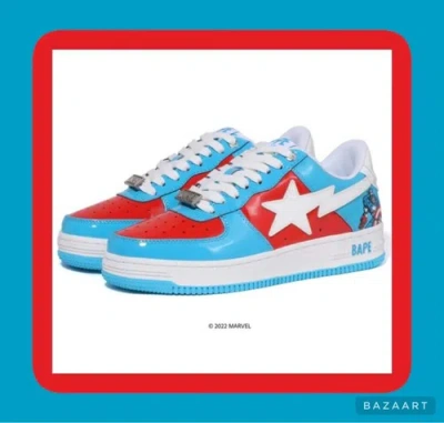 Pre-owned A Bathing Ape Bape Sta X Marvel Captain America Ladies 2022 (73–291-903) - Size 5 ✅✅✅ In Blue