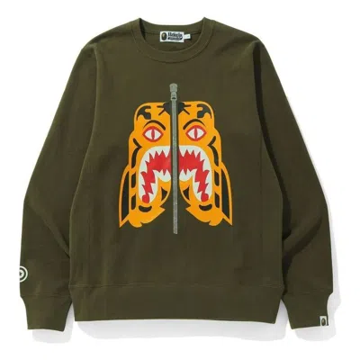 A Bathing Ape Bape Tiger Crewneck 'olivedrab' In Green