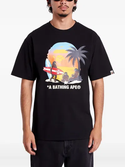 A Bathing Ape Beach-print T-shirt In Black
