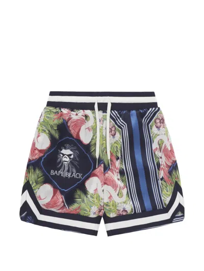 A Bathing Ape Black Label Silk Shorts In Blue